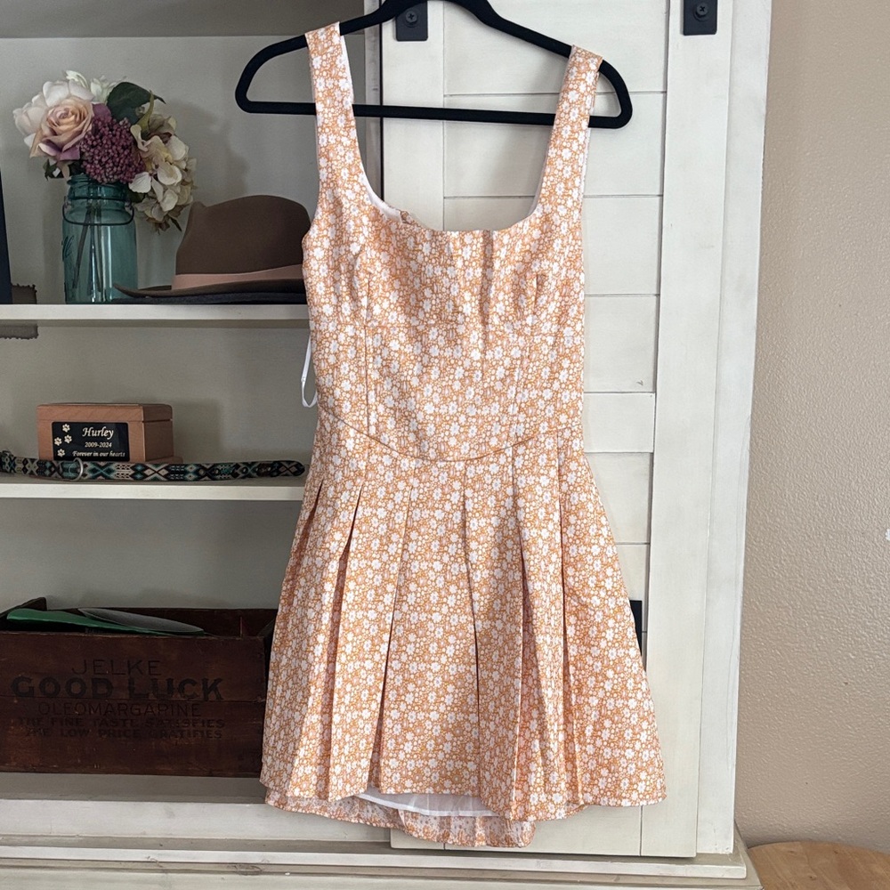 Lulu's Orange Floral Lace-Up Dress